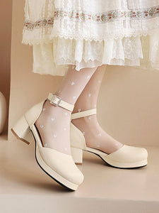 Sweet Lolita Sandals Green PU Leather Round Toe Chunky Heel Lolita Summer Ankle Strap Heels
