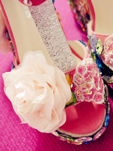 Sweet Lolita Sandals Peep Toe Wedge Heel Flowers Lace Up Hot Pink Lolita Summer Shoes