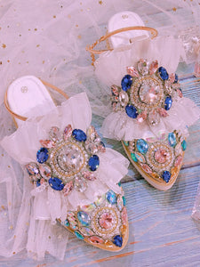 Sweet Lolita Sandals Rhinestones Lace Closed Toe Suede Leather Light Apricot Lolita Customize Sandals