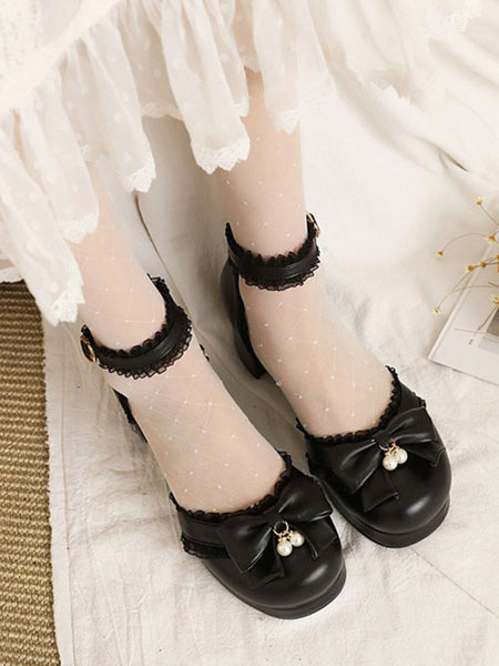 Sweet Lolita Sandals Round Toe Chunky Heel PU Leather Pink Lolita Summer Ankle Strap Heels