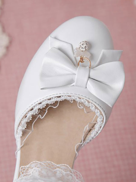 Sweet Lolita Sandals Round Toe Chunky Heel PU Leather White Lolita Summer Ankle Strap Heels