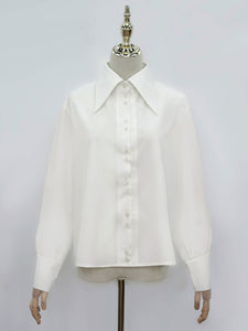 Sweet Lolita Shirt White Long Sleeves Turndown Collar Polyester Shirt Lolita Blouse