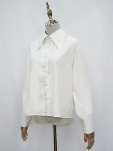 Sweet Lolita Shirt White Long Sleeves Turndown Collar Polyester Shirt Lolita Blouse