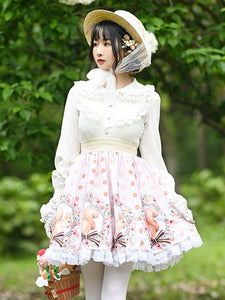Sweet Lolita Skirt Bow Light Apricot Tea Party Daily Casual Lace Lolita Skirts