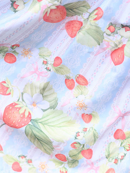 Sweet Lolita Skirt Tiered Lace Light Sky Blue Polyester Fruit Pattern Lolita Mini Skirts