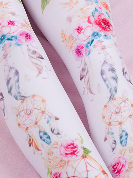 Sweet Lolita Socks Pink Spandex Floral Print Lolita Accessories