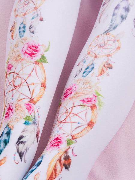 Sweet Lolita Socks Pink Spandex Floral Print Lolita Accessories