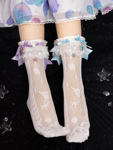 Sweet Lolita Socks White Lace Bows Polyester Bow Lolita Accessories