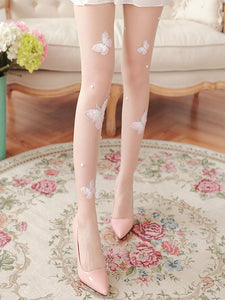 Sweet Lolita Stocking Nude Butterfly Embroidered Accessory Polyester Butterfly Pattern Lolita Accessories