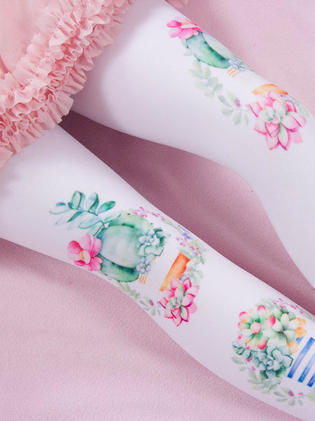 Sweet Lolita Stocking Pink Spandex Floral Print Lolita Accessories