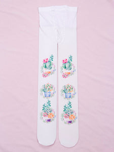 Sweet Lolita Stocking Pink Spandex Floral Print Lolita Accessories