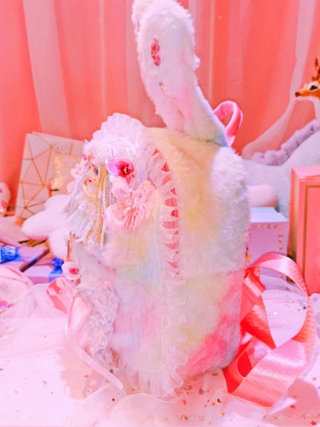 Sweet Pink Lolita Bunny Handbag Polyester Bows Lace Daily Casual Lolita Backpack