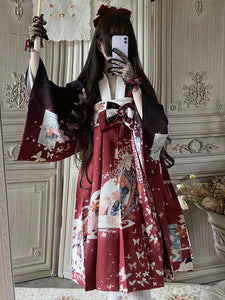 Traditional Japanese Lolita Coats Black Polyester Floral Print Summer Lolita Overcoat