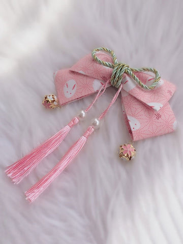 Wa Lolita Headdress Pink Linen Cotton Blend Fringe Bows Flowers Sakura Pattern Animal Print Headwear Lolita Headband