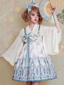 Wa Lolita JSK Dress Sage Sleeveless Bows Polyester Floral Printed Pattern Japanese Lolita Sweet Lolita Jumper Skirts
