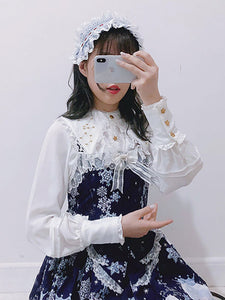 White Lolita Blouses Long Sleeves Blouse Ruffles Stars Print Sweet Lolita Shirt