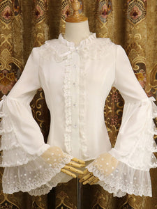 White Lolita Blouses Long Sleeves Lace Ruffles Lolita Top Lolita Shirt