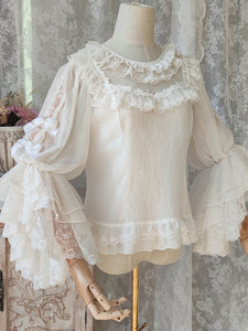 White Lolita Blouses Ruffles Bows Long Sleeves Lace Lolita Top Lolita Shirt