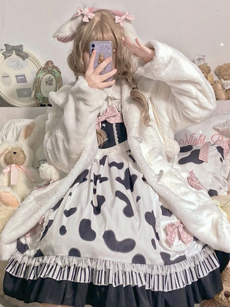 White Lolita Coats Bows Polyester Overcoat Coat Two-Tone Bow Lolita Outwears