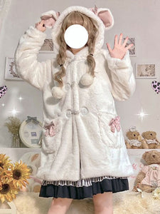 White Lolita Coats Bows Polyester Overcoat Coat Two-Tone Bow Lolita Outwears