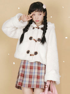 White Lolita Coats Polyester Overcoat Color Block Short Winter Sweet Lolita Outwears
