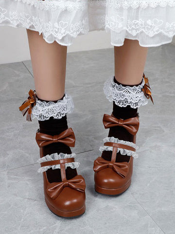 White Lolita Footwear Round Toe PU Leather Lolita Pumps