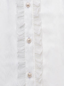 White Sweet Lolita Blouses Lace Up Ruffles Long Sleeves White Lolita Shirt