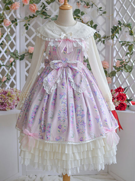 White Sweet Lolita Long Sleeves Ruffles Floral Print Lolita Shirt