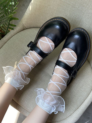White Sweet Lolita Socks Ruffles Accessory Tulle Stripes Lolita Accessories